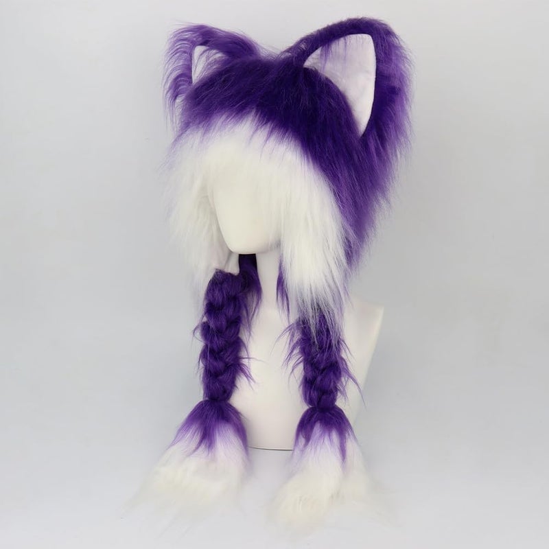 JUNBOON Cute Plush Cat Hat Fluffy Ear Headwear Winter Warm Earmuffs Head Mask Halloween Cosplay Accessory - Image 2